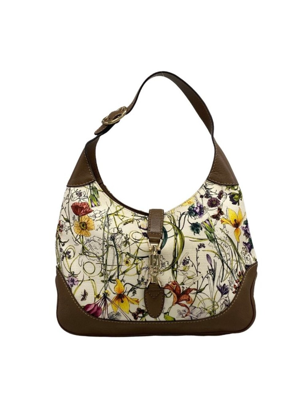 Gucci Shoulder Bag New Jackie Flora White Dark Brown Multi Floral Pattern